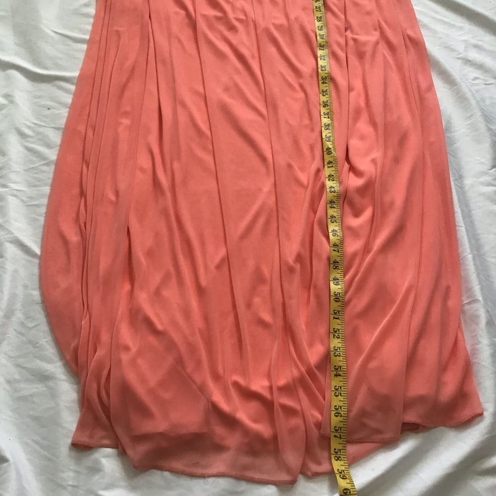 DAVID’S BRIDAL WOMEN ELEGANT DUSTY PEACH HIGH STRING NECK LONG FLOWY DRESS SZ 2 - Picture 9 of 10